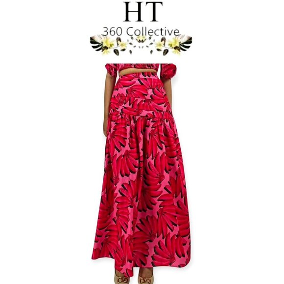 Fuchsia Red Banana Print Maxi Skirt HT360 Collective Nordstrom Size XS Summer - Picture 1 of 11